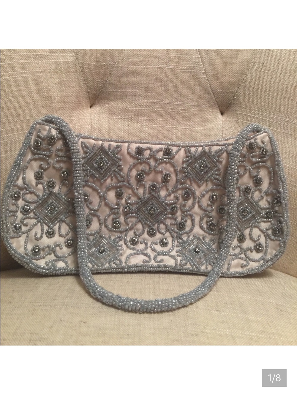 Preston & York Vintage Silver Beaded & Embellished Evening Clutch Handbag